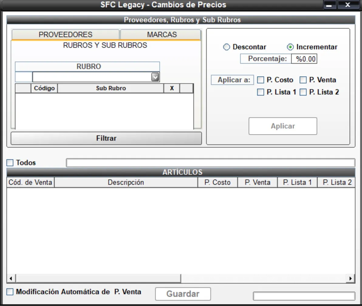 Cambios de precios masivos